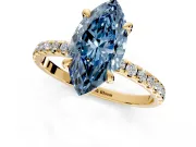 Solitaire Engagement Ring Setting for Fancy Blue Marquise Center with Fine Pave Narrow Band and Prong Head in Yellow Gold