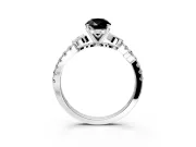 Leaf Motif Engagement Ring Setting for Fancy Black Pear-Shaped Center with Pave Band and Prong Head in Platinum