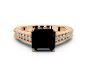 Solitaire Engagement Ring Setting for Fancy Black Asscher Cut Center with Engraved Pave Band and Prong Head in Rose Gold