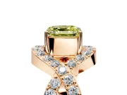 Halo Engagement Ring Setting for Fancy Yellow Asscher Cut Center with Pave Infinity Twist Band and Prong Head in Rose Gold
