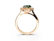 Milgrain Floral Halo Engagement Ring Setting for Fancy Green Heart-Shaped Center with Pave Band and Prong Head in Rose Gold