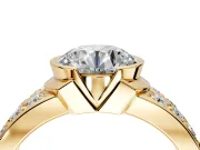 Bezel Engagement Ring Setting for Round Cut Center with Wide Channel-Set Band and Bezel Head in Yellow Gold