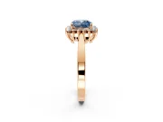 Starburst Halo Engagement Ring Setting for Fancy Blue Cushion Cut Center with Flat Cathedral Band and Prong Head in Rose Gold