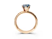 Solitaire Engagement Ring Setting for Fancy Blue Heart-Shaped Center with XO Engraved Band and Prong Head in Rose Gold