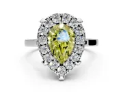 Single Halo Engagement Ring Setting for Fancy Yellow Pear-Shaped Center with Corner Claws, Plain Band and Prong Head in White Gold