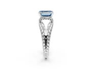 Halo Engagement Ring Setting for Fancy Blue Asscher Cut Center with Rope Twist Split Shank and Prong Head in Platinum