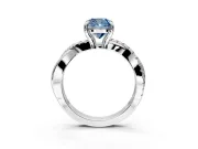 Solitaire Engagement Ring Setting for Fancy Blue Cushion Cut Center with Half-Pave Crossover Band and Prong Head in Sterling Silver
