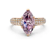 Solitaire Engagement Ring Setting for Fancy Pink Marquise Center with Multi-Row Pave Accents and Basket Head in Rose Gold