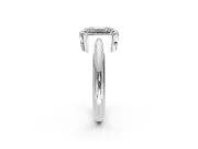 Halo Engagement Ring Setting for Emerald Cut Center with Tapered Plain Band and Prong Head in Sterling Silver