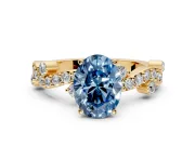 Solitaire Engagement Ring Setting for Fancy Blue Oval Center with Bar-Station Pave Twist and Prong Head in Yellow Gold