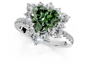 Floral Halo Engagement Ring Setting for Fancy Green Heart-Shaped Center with Pave Accents and Prong Head in Platinum
