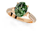 Solitaire Engagement Ring Setting for Fancy Green Oval Center with Multi-Row Accents and Prong Head in Rose Gold