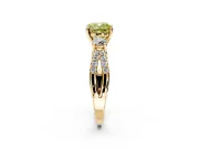 3 Stone Engagement Ring Setting for Fancy Yellow Cushion Cut Center with Pave Split Shank and Prong Head in Yellow Gold