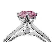 Solitaire Engagement Ring Setting for Fancy Pink Cushion Cut Center with Milgrain Cathedral Band and Prong Head in Sterling Silver