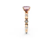 Solitaire Engagement Ring Setting for Fancy Pink Asscher Cut Center with Beaded Bezel Station Band and Prong Head in Rose Gold
