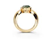 Halo Engagement Ring Setting for Fancy Green Heart-Shaped Center with Tapered Plain Band and Prong Head in Yellow Gold