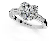 3 Stone Engagement Ring Setting for Heart-Shaped Center with Baguette Accents and Prong Head in Sterling Silver