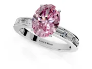 Solitaire Engagement Ring Setting for Fancy Pink Oval Center with Channel Baguette Band and Prong Head in Sterling Silver