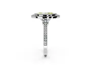 Halo Engagement Ring Setting for Fancy Yellow Marquise Center with Milgrain Frame, Pave Band and Prong Head in Sterling Silver