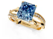 Solitaire Engagement Ring Setting for Fancy Blue Radiant Cut Center with Pave and Plain Crossover Band and Prong Head in Yellow Gold