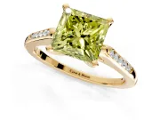 Solitaire Engagement Ring Setting for Fancy Yellow Princess Cut Center with Channel Accents and Prong Head in Yellow Gold