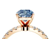 Open Basket Engagement Ring Setting for Fancy Blue Cushion Cut Center with Pave Band and Prong Head in Rose Gold