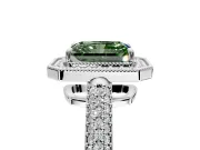 Milgrain Halo Engagement Ring Setting for Fancy Green Radiant Cut Center with Three-Sided Pave Band and Prong Head in Sterling Silver