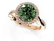 Halo Engagement Ring Setting for Fancy Green Round Cut Center with Twist Band and Prong Head in Rose Gold