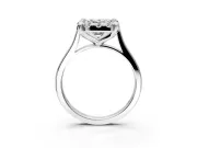 Single Halo Engagement Ring Setting for Emerald Cut Center with Corner Claws, Plain Band and Prong Head in White Gold
