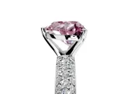 Solitaire Engagement Ring Setting for Fancy Pink Heart-Shaped Center with Domed Multi-Row Pave Band and Prong Head in Platinum