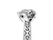 Solitaire Engagement Ring Setting for Heart-Shaped Center with Scrollwork Band and Prong Head in Platinum