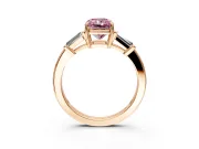 3 Stone Engagement Ring Setting for Fancy Pink Radiant Cut Center with Baguette Accents and Prong Head in Rose Gold