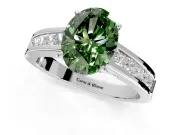 Solitaire Engagement Ring Setting for Fancy Green Oval Center with Princess Cut Channel Band and Prong Head in White Gold
