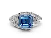 Halo Engagement Ring Setting for Fancy Blue Asscher Cut Center with Marquise and Pave Bypass Band and Prong Head in Sterling Silver
