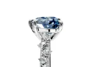 Solitaire Engagement Ring Setting for Fancy Blue Heart-Shaped Center with Trailing Leaf Accent Band and Prong Head in White Gold