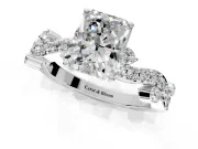 Solitaire Engagement Ring Setting for Radiant Cut Center with Bar-Station Pave Twist and Prong Head in Sterling Silver