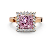 Starburst Halo Engagement Ring Setting for Fancy Pink Princess Cut Center with Flat Cathedral Band and Prong Head in Rose Gold