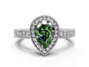 Milgrain Halo Engagement Ring Setting for Fancy Green Pear-Shaped Center with Wide Pave Band and Prong Head in Sterling Silver
