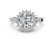 Starburst Halo Engagement Ring Setting for Round Cut Center with Flat Cathedral Band and Prong Head in Sterling Silver