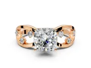 Solitaire Engagement Ring Setting for Cushion Cut Center with Criss-Cross Accent Band and Prong Head in Rose Gold
