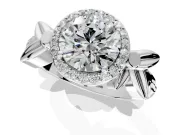 Halo Engagement Ring Setting for Round Cut Center with Floral Band and Prong Head in Platinum