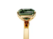 Solitaire Engagement Ring Setting for Fancy Green Asscher Cut Center with Thin Rounded Plain Band and Prong Head in Yellow Gold