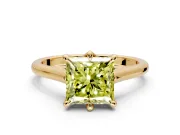 Solitaire Engagement Ring Setting for Fancy Yellow Princess Cut Center with Cathedral Band and Prong Head in Yellow Gold