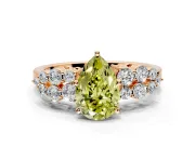 Cluster Engagement Ring Setting for Fancy Yellow Pear-Shaped Center with 2-Row Shoulder Clusters and Prong Head in Rose Gold