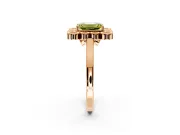Cluster Halo Engagement Ring Setting for Fancy Yellow Emerald Cut Center with Milgrain Bezel Accents and Prong Head in Rose Gold