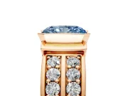 Bezel Engagement Ring Setting for Fancy Blue Radiant Cut Center with Wide Channel-Set Band and Bezel Head in Rose Gold