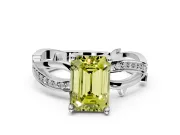 Solitaire Engagement Ring Setting for Fancy Yellow Emerald Cut Center with Pave and Plain Crossover Band and Prong Head in Platinum