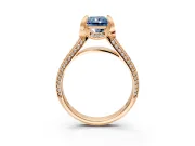 Solitaire Engagement Ring Setting for Fancy Blue Radiant Cut Center with Accented Split Shank and Prong Head in Rose Gold