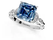 Solitaire Engagement Ring Setting for Fancy Blue Asscher Cut Center with Filigree Band and Prong Head in Platinum
