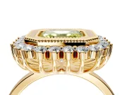 Halo Engagement Ring Setting for Fancy Yellow Asscher Cut Center with Milgrain Bezel Rim, Plain Band and Prong Head in Yellow Gold